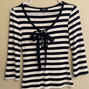 Bebe Striped Lace-Up Long Sleeve Top